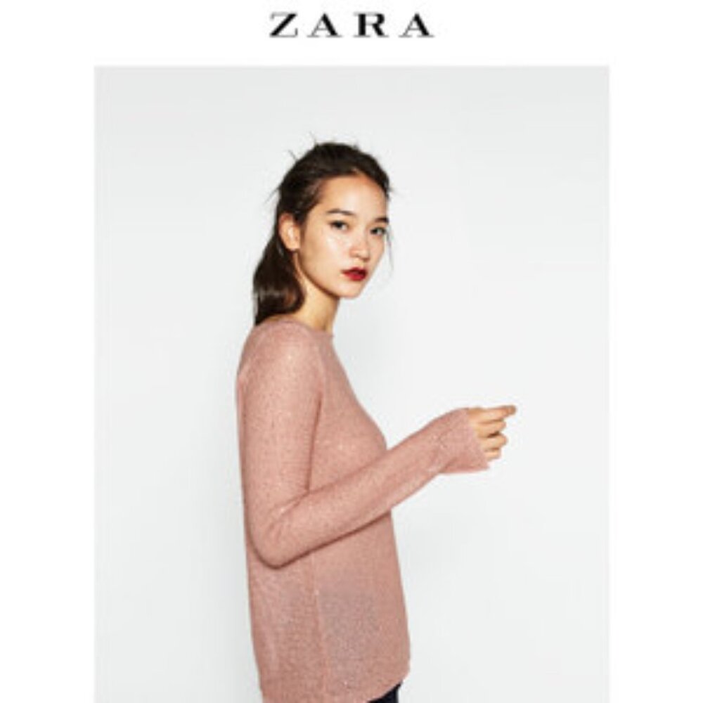 ZARA Pink Knit Sequin Sweater, NWT, Size Medium